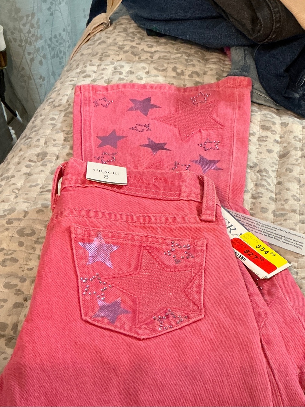 Grace Pink Girls' bootcut Jeans with Star Embroidery